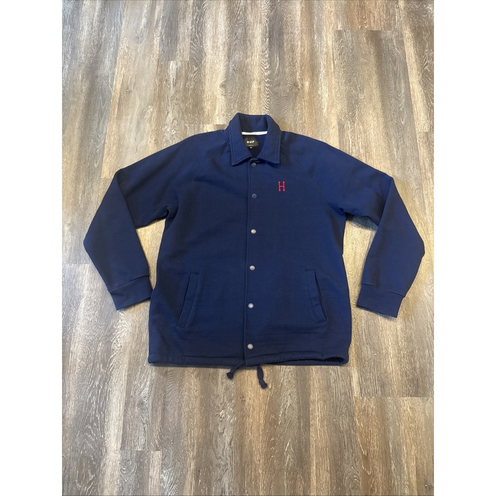 HUF Men's Medium Long Sleeve  Button Up Sweatshirt Shacket Blue